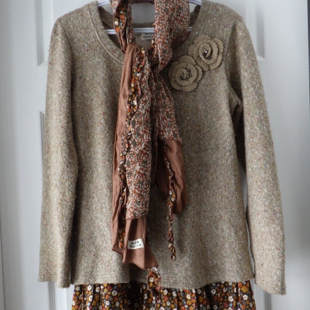 Molly Bracken Dress (10/M) BrownTan Boho Layered Lace Chic Whimsical Prairie - Picture 2 of 10